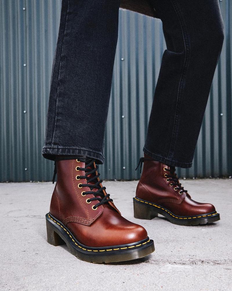 Botas de Tacon Dr Martens Clemency Cuero Tacón Mujer Marrom | MX 631YXF